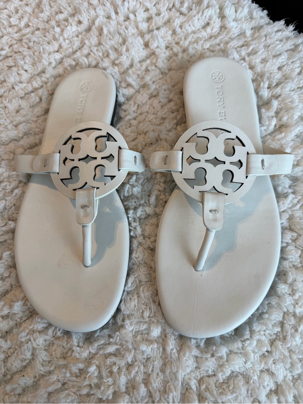 Tory Burch White Logo Cutout Thong Sandals